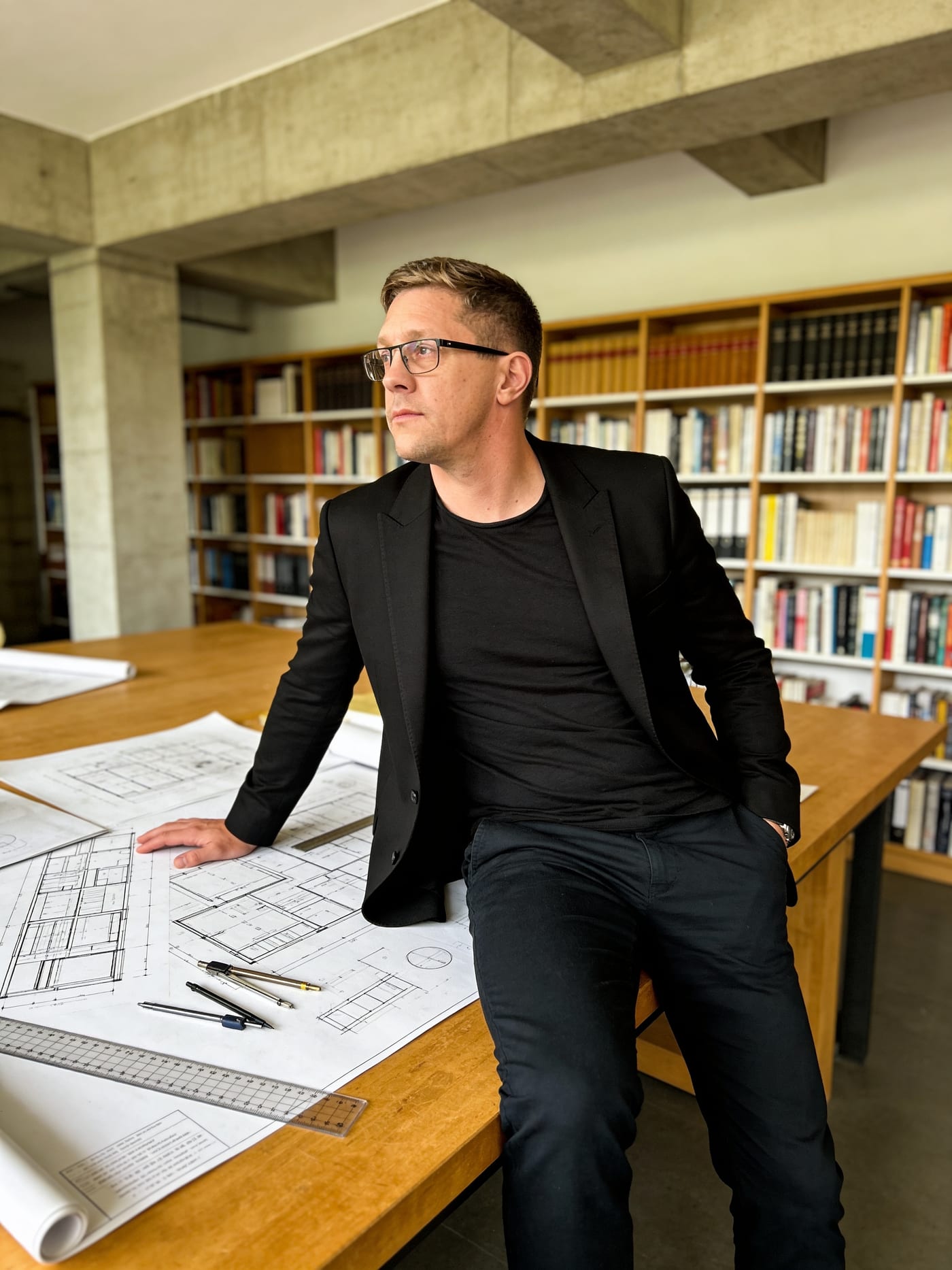 Paweł Lenik przy dokumentacji projektowej
